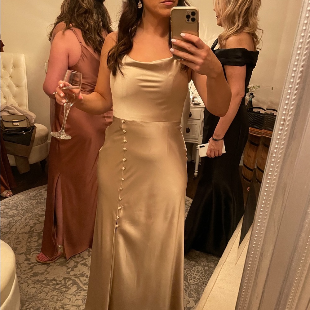 Revelry Billie bridesmaids dress in color: gold champagne size 4